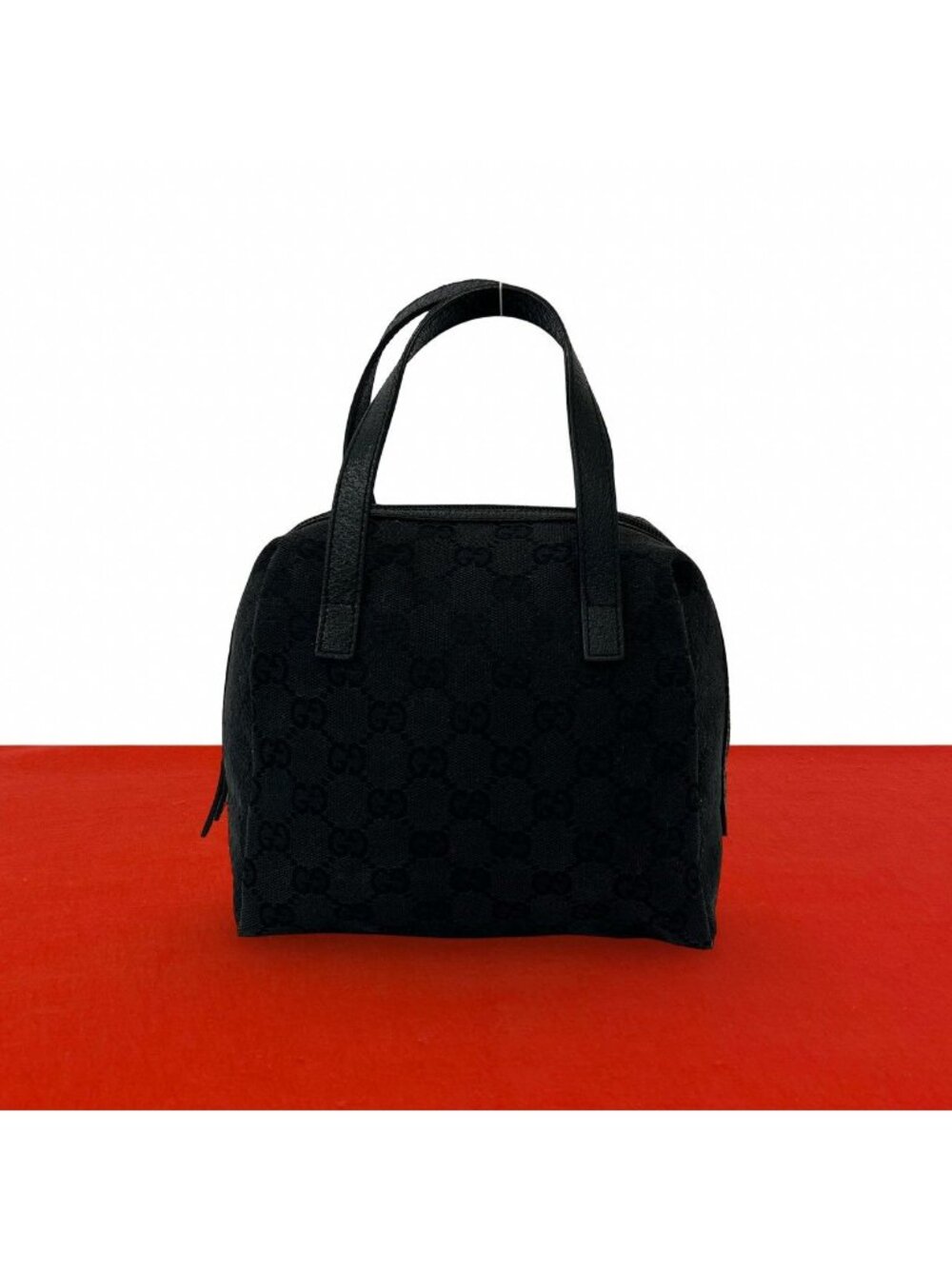 Gucci GG Logo Pattern Canvas Leather Mini Tote Boston Bag Black